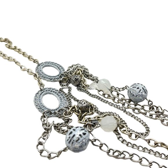 Romantic Layered Necklace Silver Tone White Shabby Retro Age Funky Victorian 90s - Picture 7 of 16